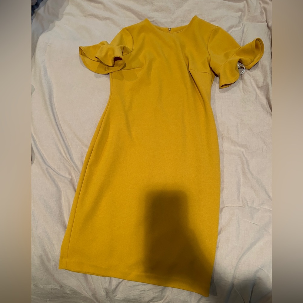 Calvin Klein Women’s Yellow Ruffle Sleeve Dress Sz 4